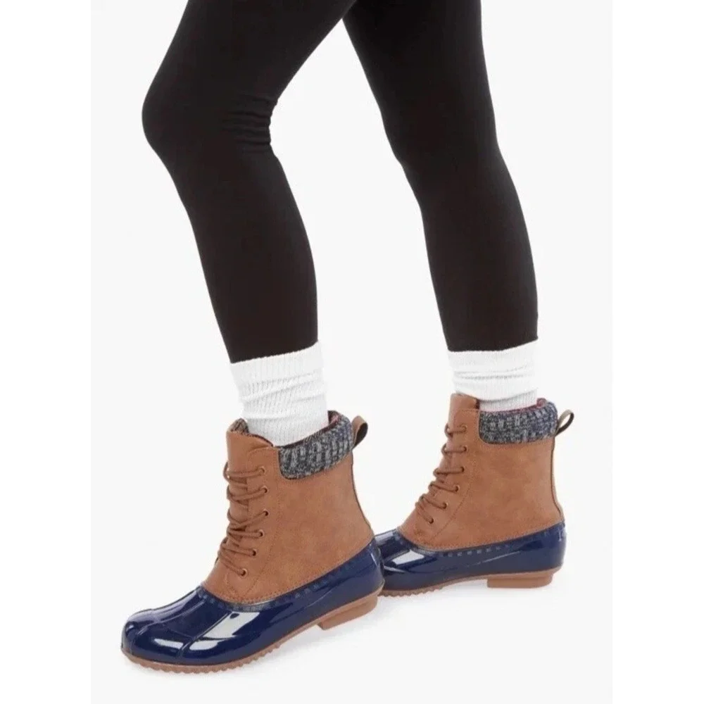 Women's Cold Weather Evi Duck Boot Brown/Navy Size 6.5 JUSTFAB New Outdoor Chore